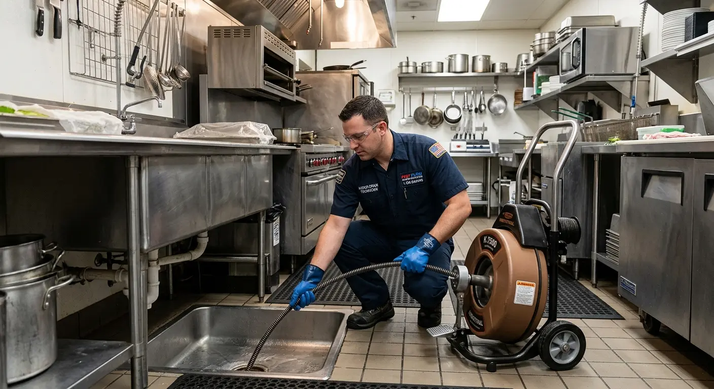 Commercial drain cleaning service in a restaurant kitchen in West Jordan